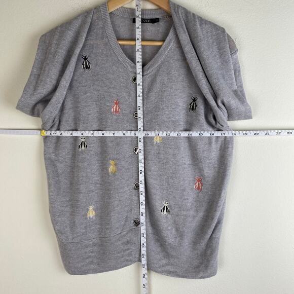 NIC + ZOE Busy Bee Embroidered Cardigan Size M Grey Multi - Picture 14 of 14